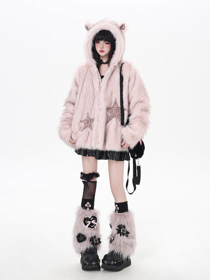 Crazy Girl Fluffy Hooded Zippered Oversized Women&