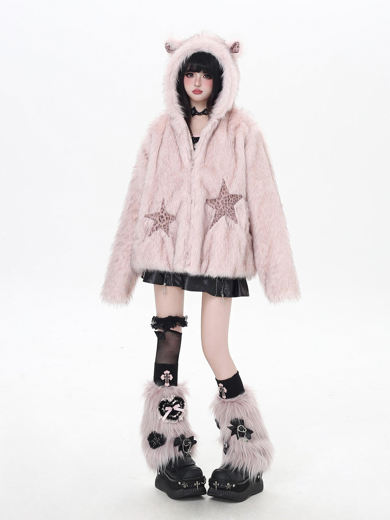 Crazy Girl Fluffy Hooded Zippered Oversized Women&