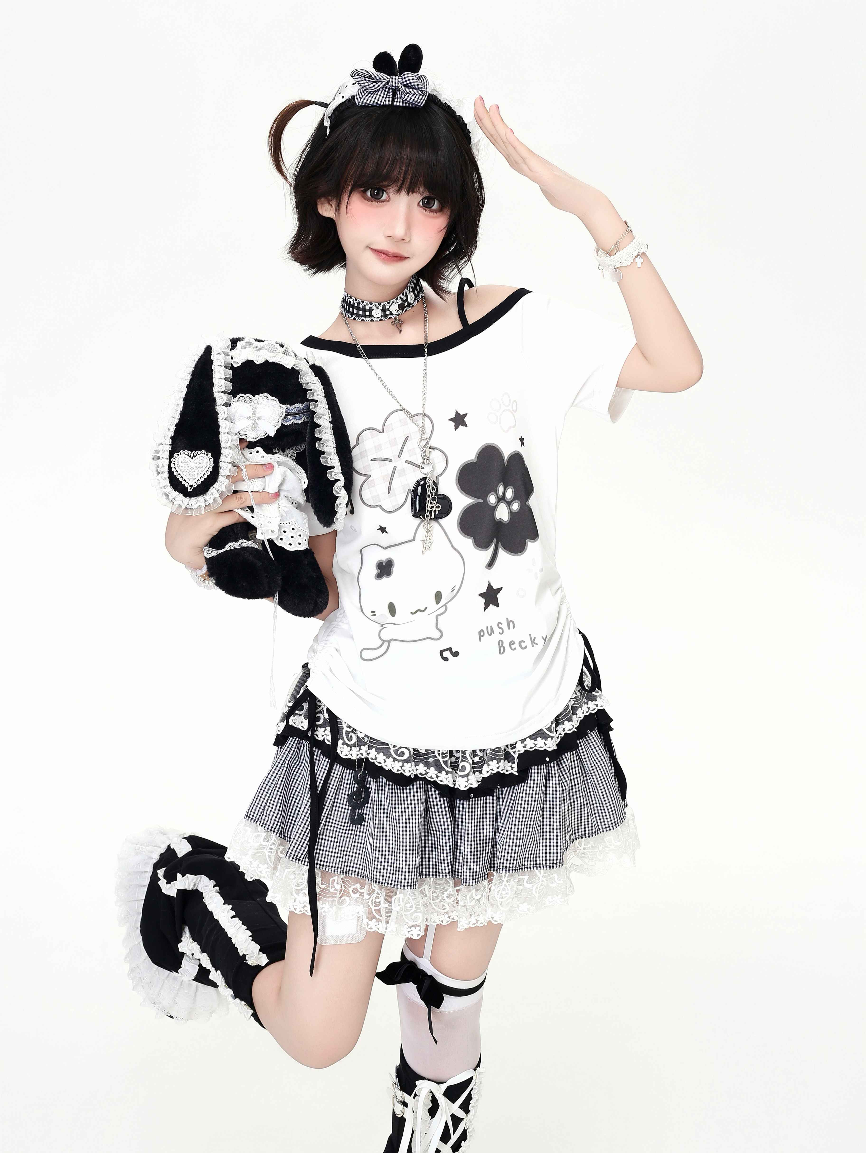 Crazy_Girl_Four_Leaf_Clover_Spliced_Drawstring_Cropped_Women&