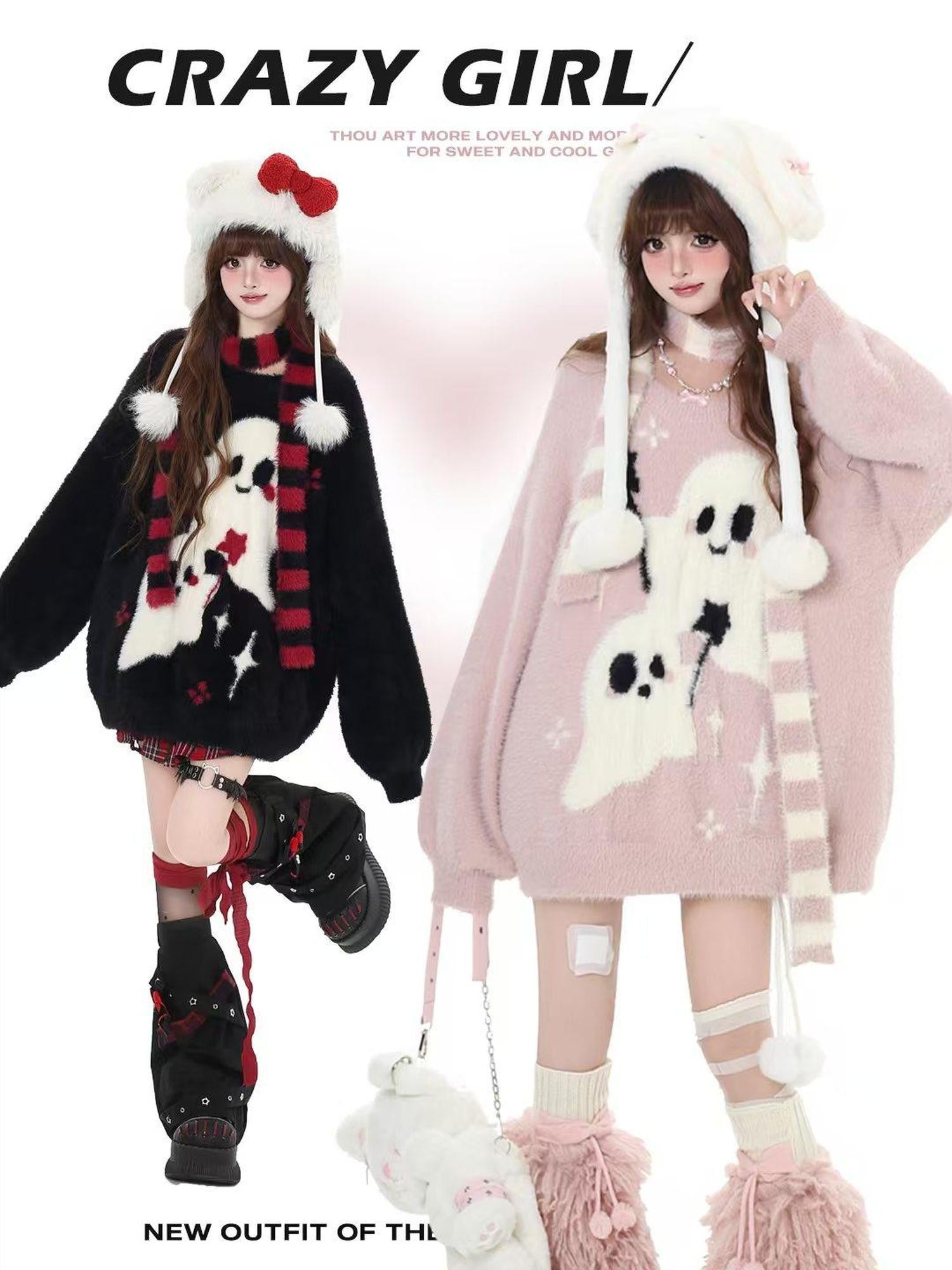 Crazy Girl Ghost Paradise Abstract Jacquard Scarf Neck Women&