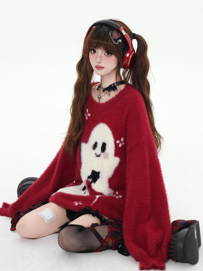 Crazy Girl Ghost Paradise Abstract Jacquard Scarf Neck Women&
