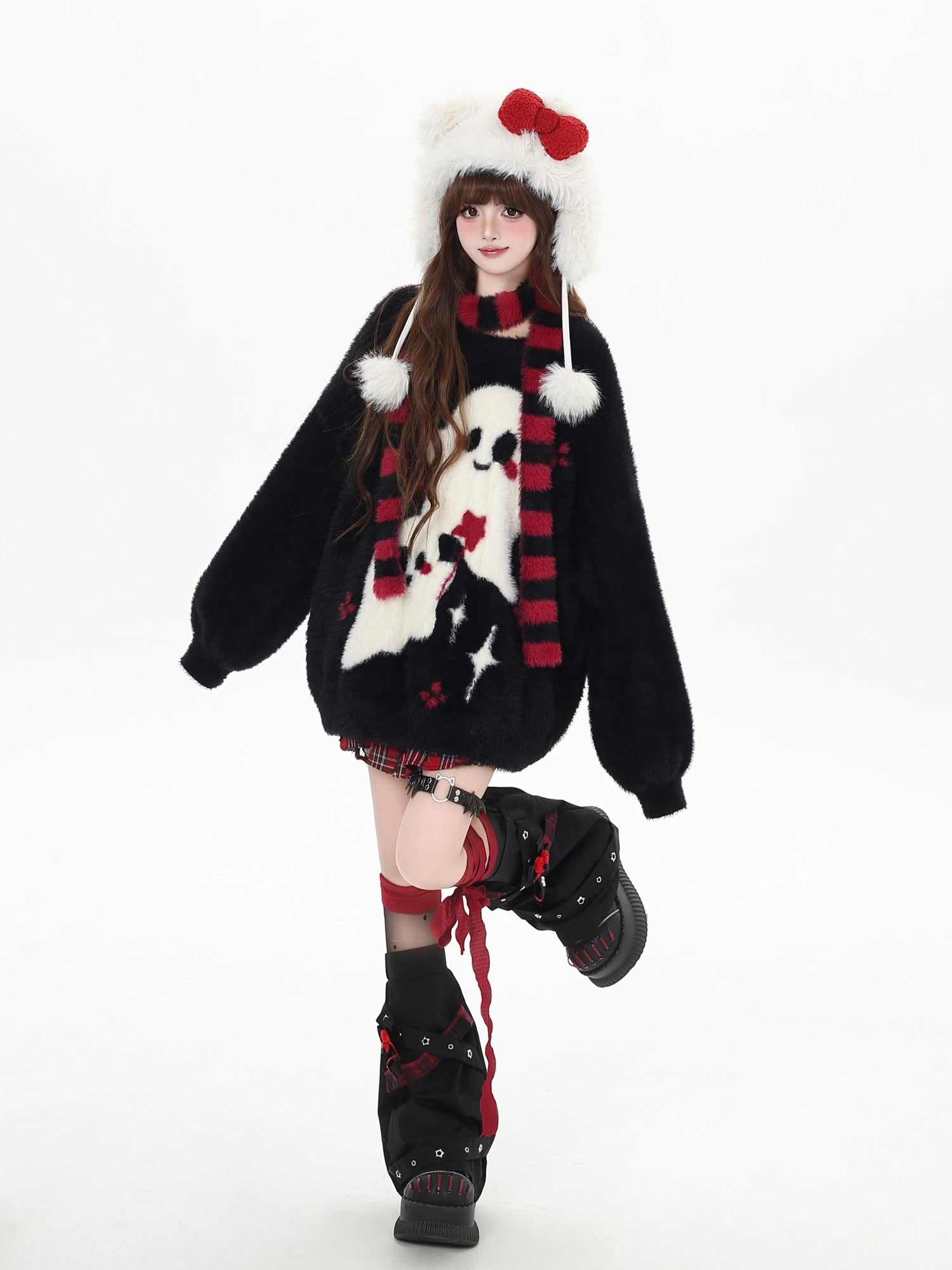 Crazy Girl Ghost Paradise Abstract Jacquard Scarf Neck Women&