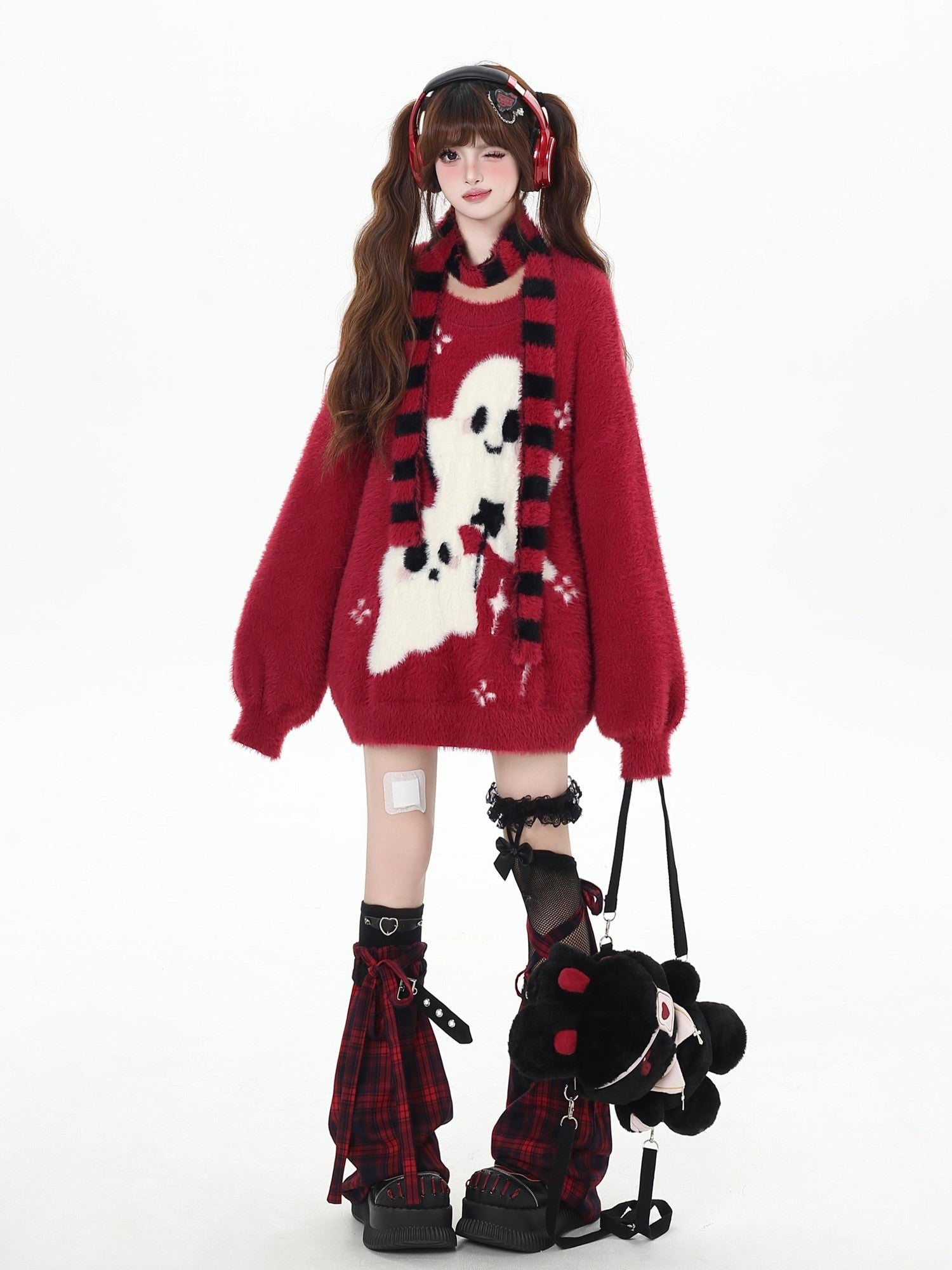 Crazy Girl Ghost Paradise Abstract Jacquard Scarf Neck Women&