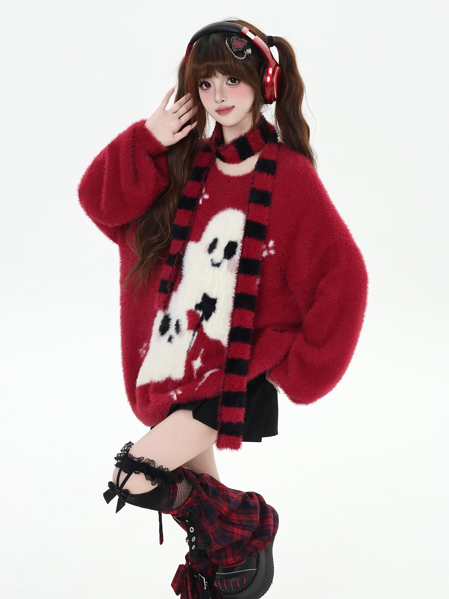 Crazy Girl Ghost Paradise Abstract Jacquard Scarf Neck Women&