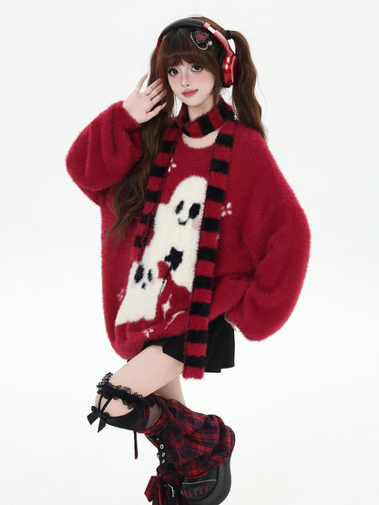 Crazy Girl Ghost Paradise Abstract Jacquard Scarf Neck Women&