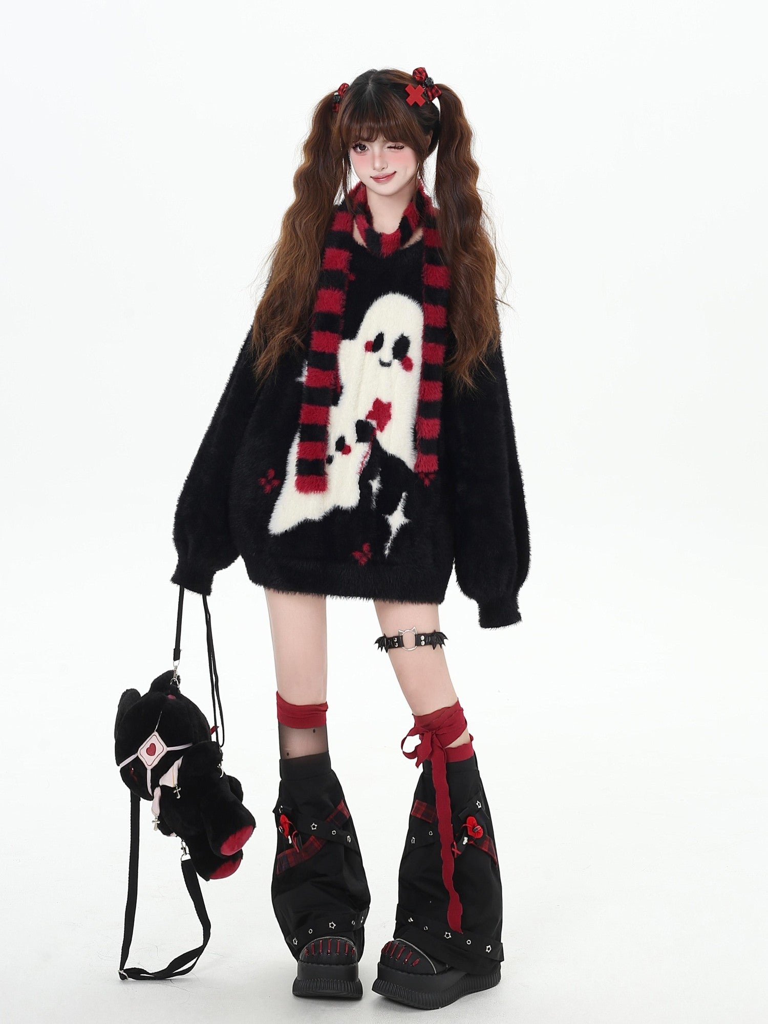 Crazy Girl Ghost Paradise Abstract Jacquard Scarf Neck Women&