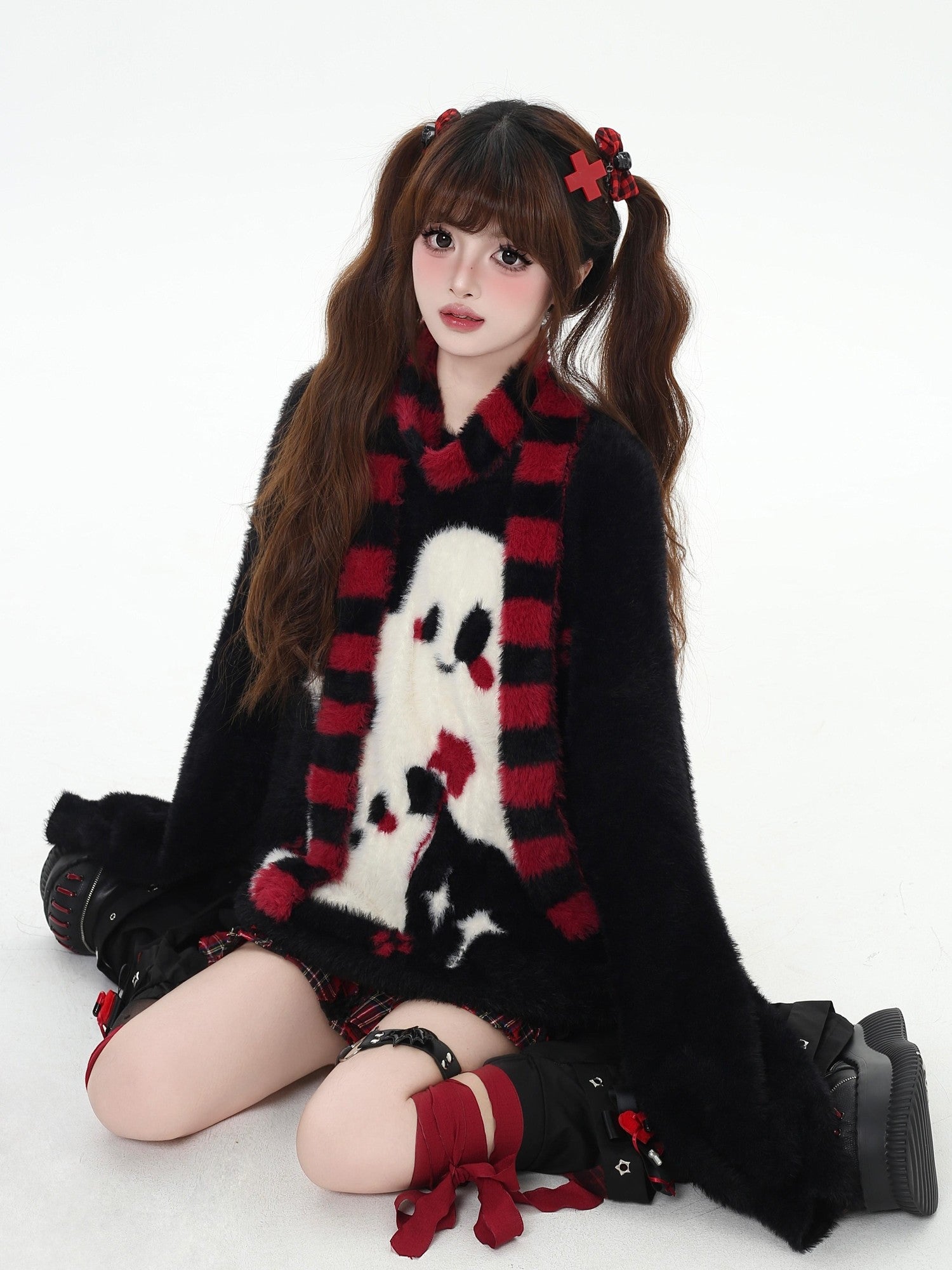 Crazy Girl Ghost Paradise Abstract Jacquard Scarf Neck Women&