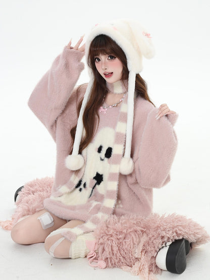 Crazy Girl Ghost Paradise Abstract Jacquard Scarf Neck Women&