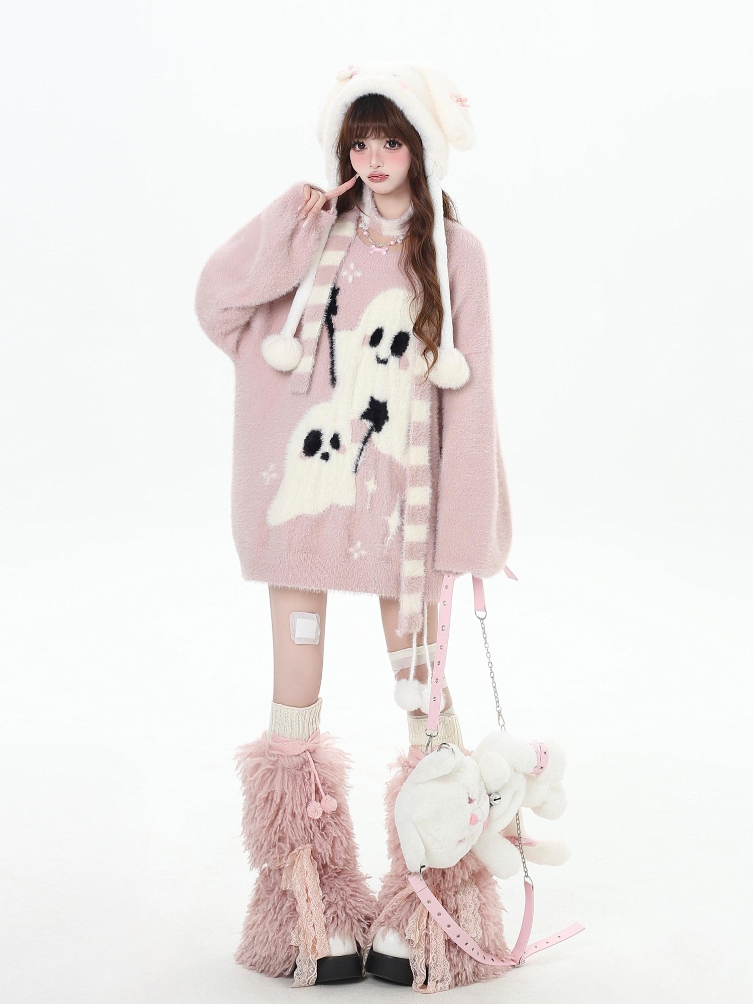 Crazy Girl Ghost Paradise Abstract Jacquard Scarf Neck Women&