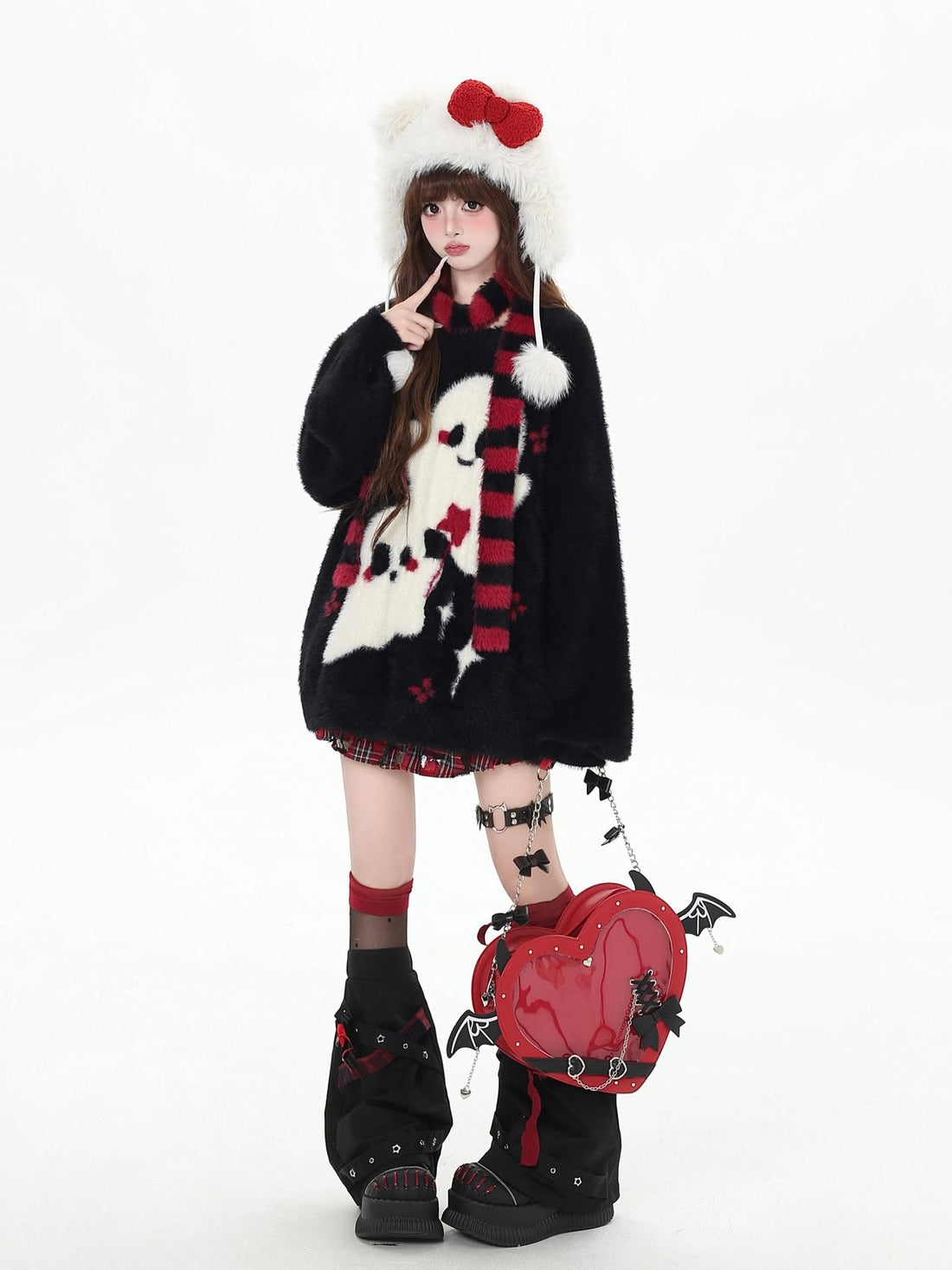 Crazy Girl Ghost Paradise Abstract Jacquard Scarf Neck Women&