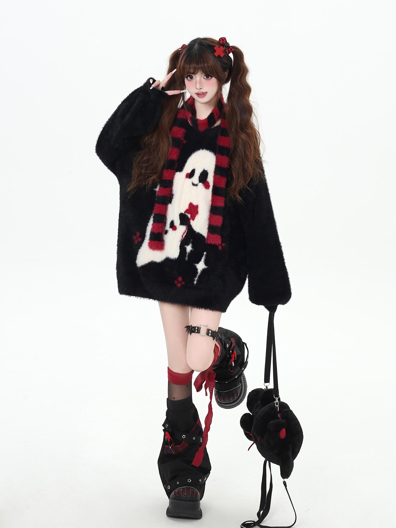 Crazy Girl Ghost Paradise Abstract Jacquard Scarf Neck Women&