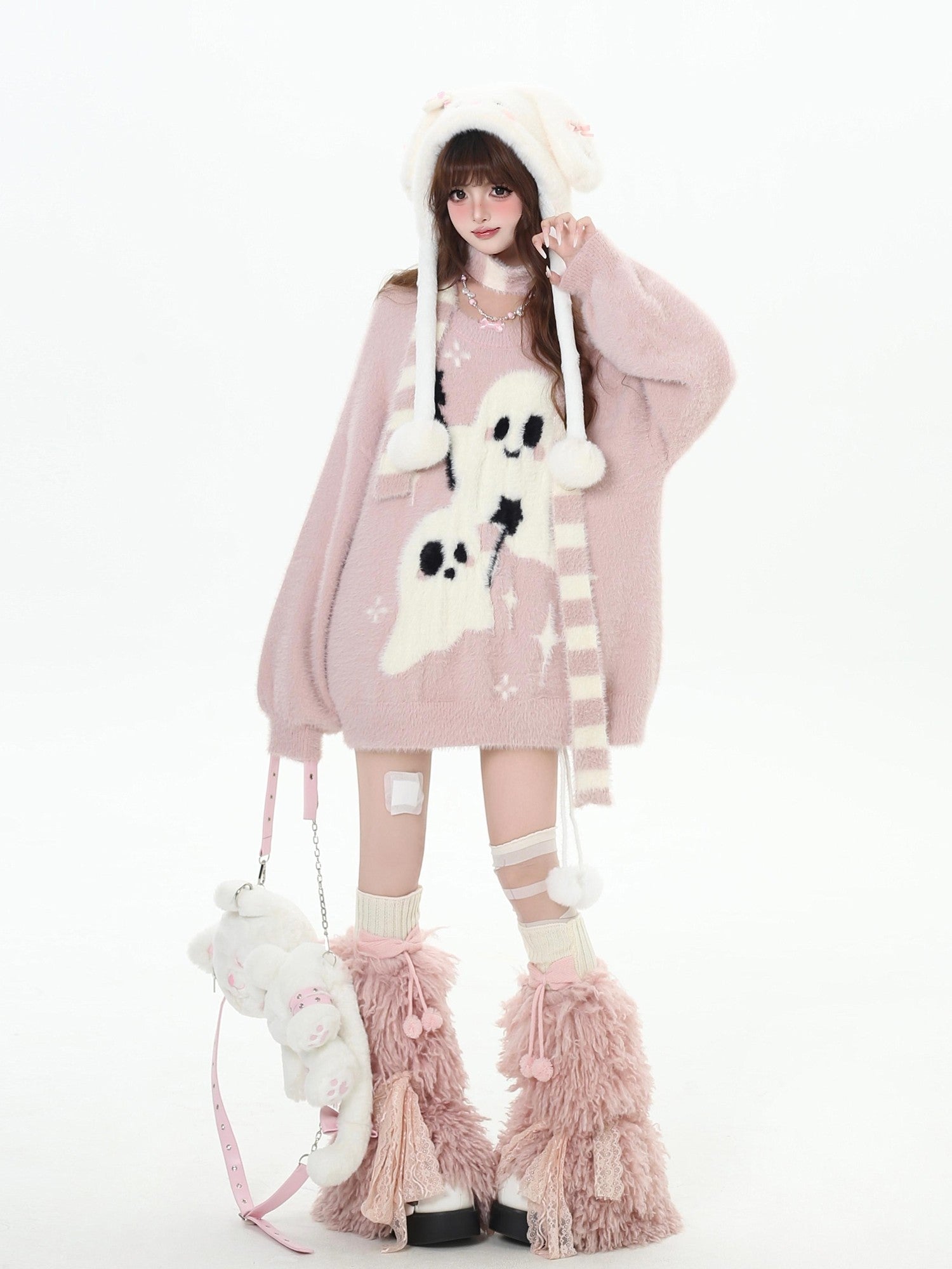 Crazy Girl Ghost Paradise Abstract Jacquard Scarf Neck Women&