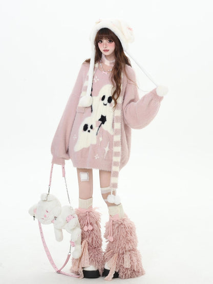 Crazy Girl Ghost Paradise Abstract Jacquard Scarf Neck Women&