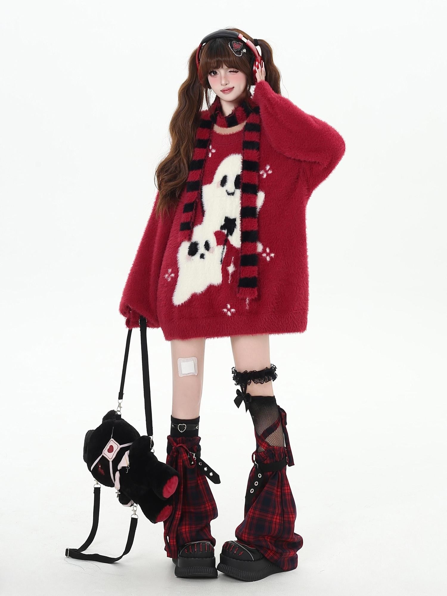 Crazy Girl Ghost Paradise Abstract Jacquard Scarf Neck Women&