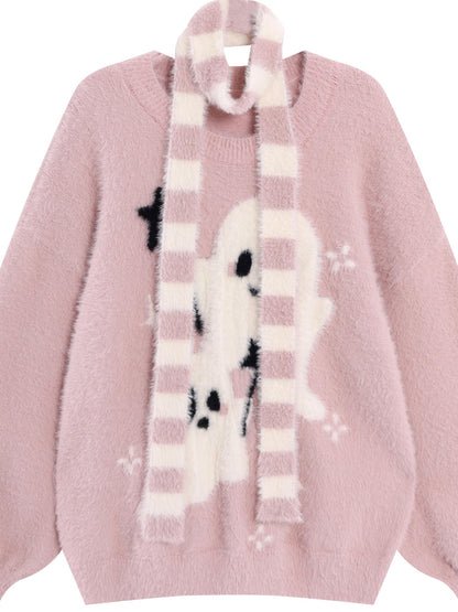 Crazy Girl Ghost Paradise Abstract Jacquard Scarf Neck Women&