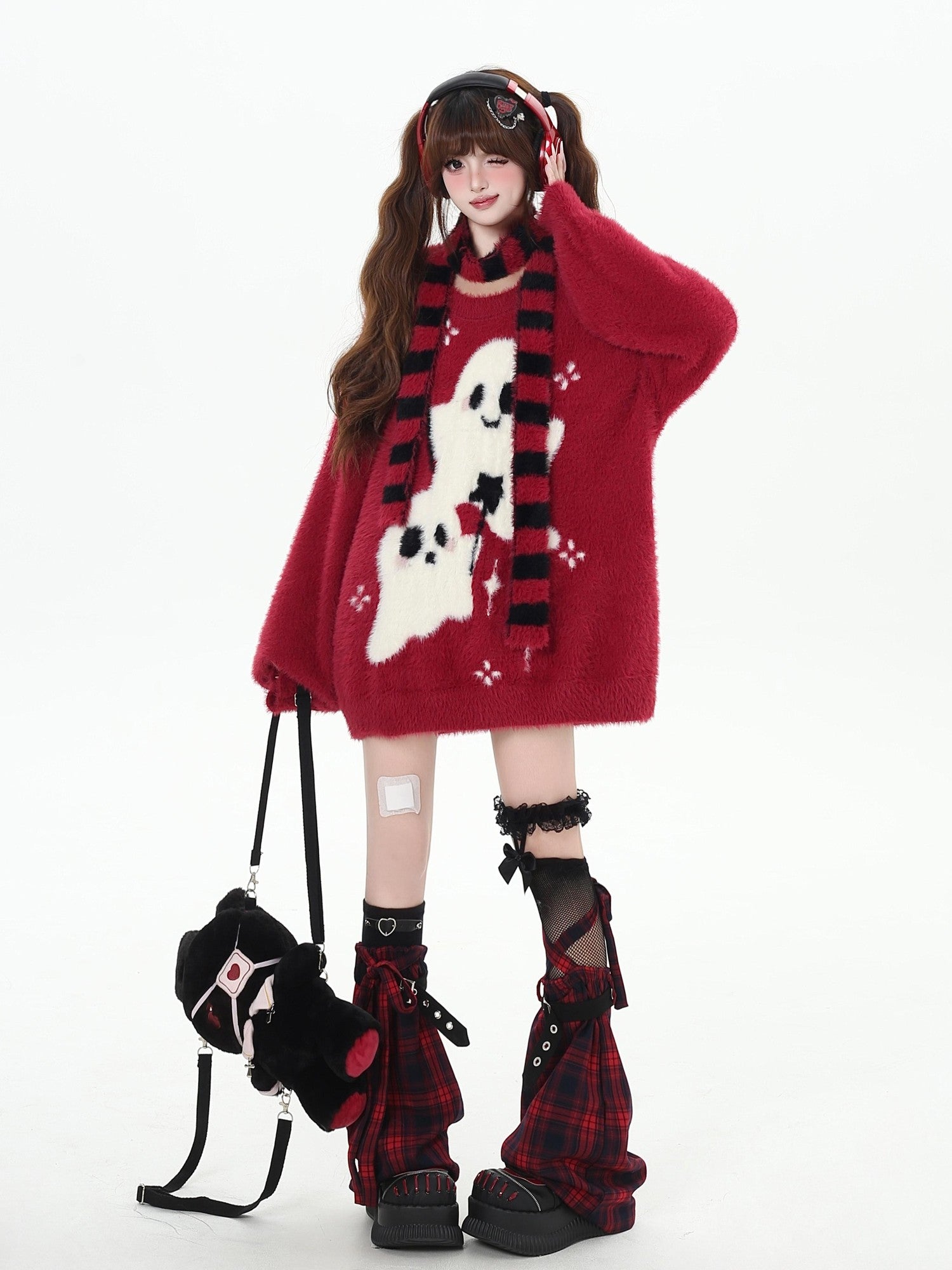 Crazy Girl Ghost Paradise Abstract Jacquard Scarf Neck Women&