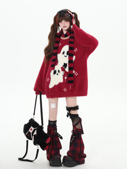 Crazy Girl Ghost Paradise Abstract Jacquard Scarf Neck Women&