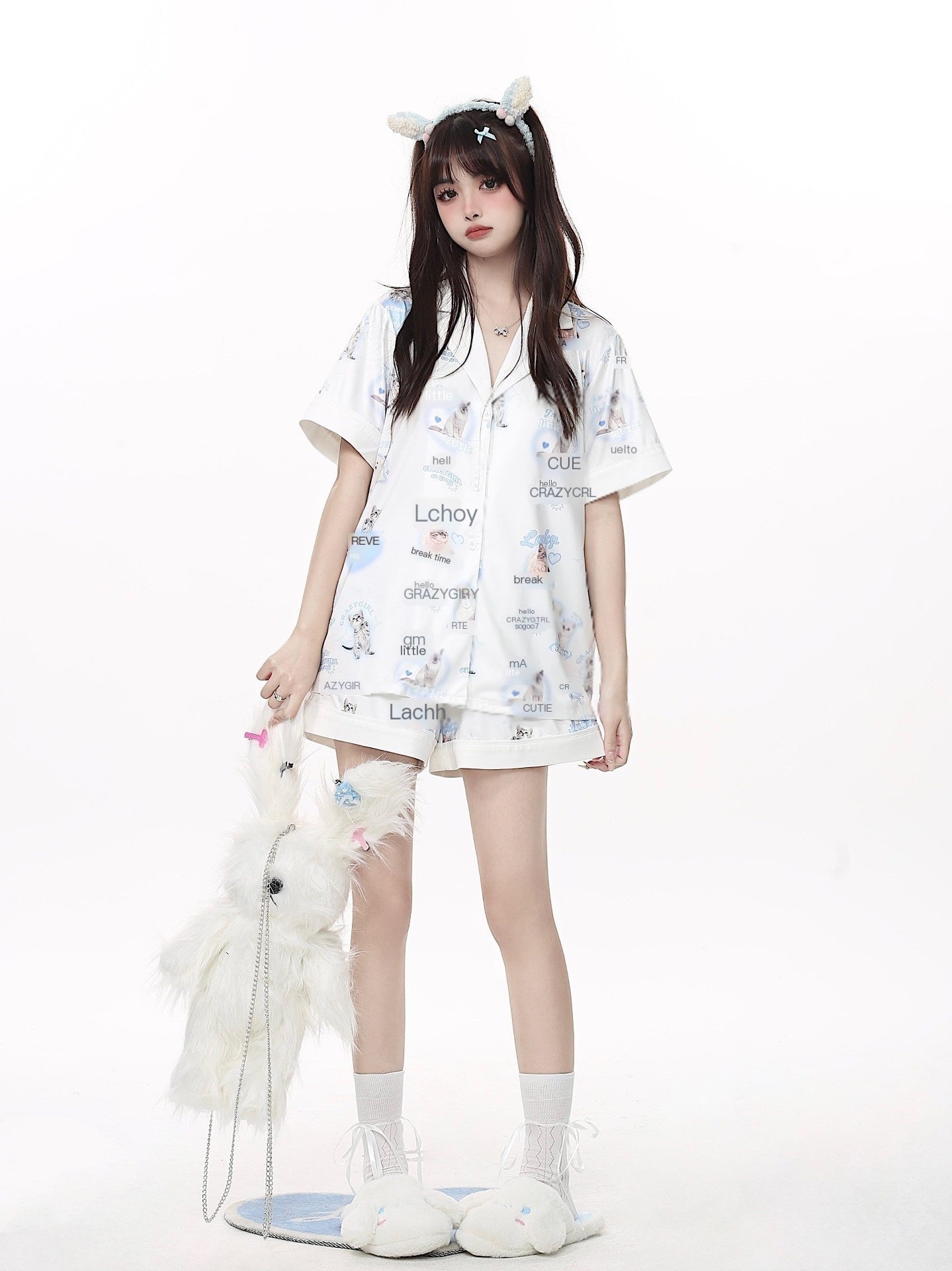 Crazy_Girl_Goodnight_Cat_Print_V-neck_Drop_Shoulder_Women&