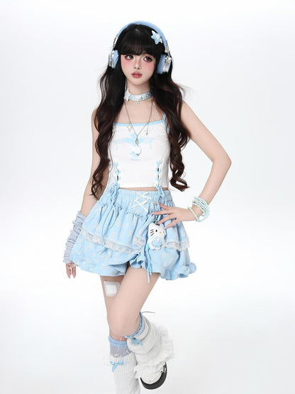 Crazy Girl Gothic Cross Tie Strappy U Neck Cropped Slim Women&
