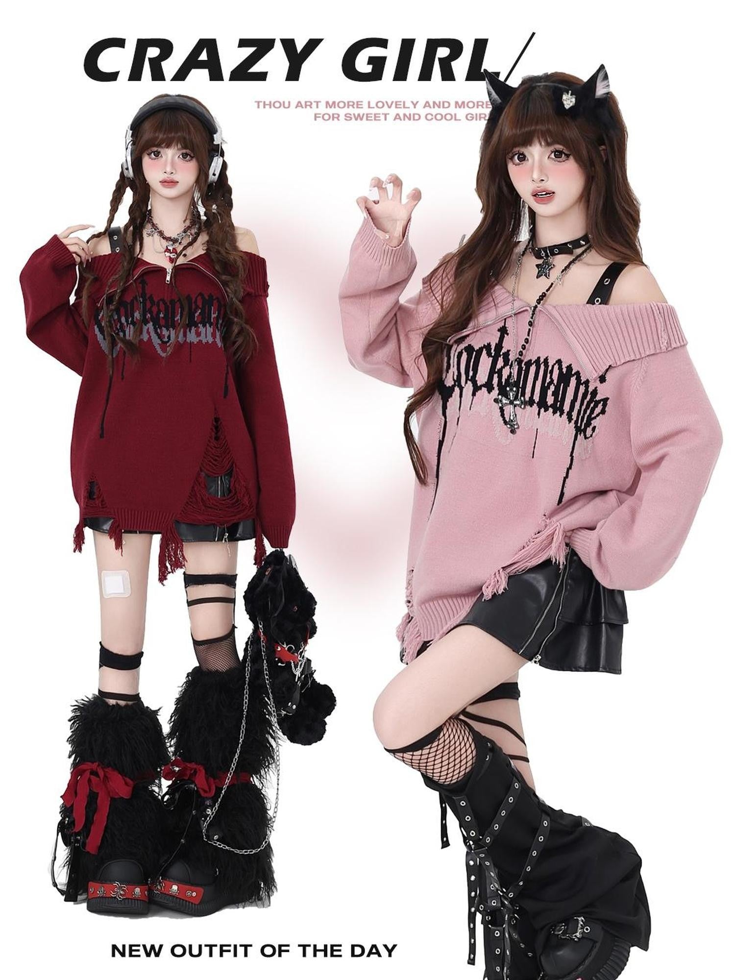 Crazy Girl Gothic Fragment Zip Lapel Women&