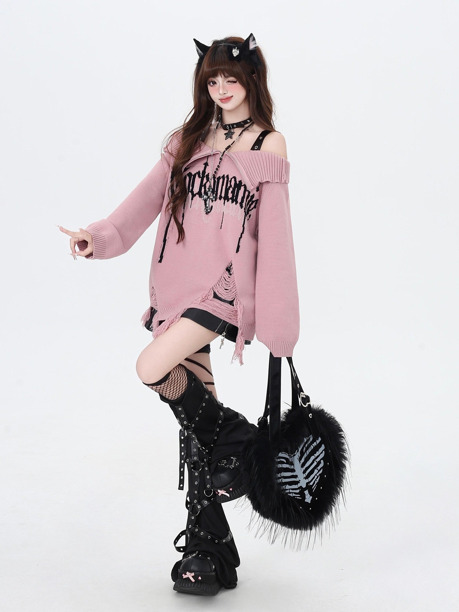 Crazy Girl Gothic Fragment Zip Lapel Women&