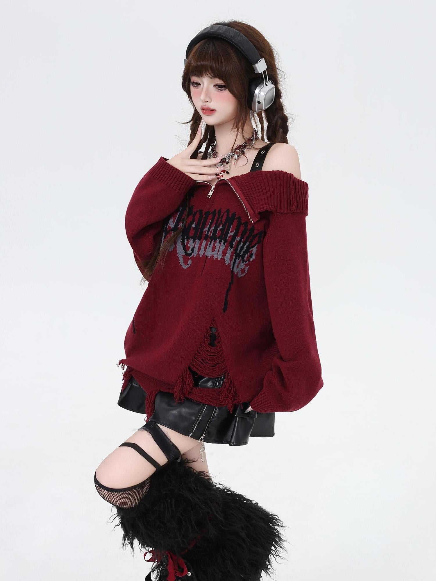 Crazy Girl Gothic Fragment Zip Lapel Women&