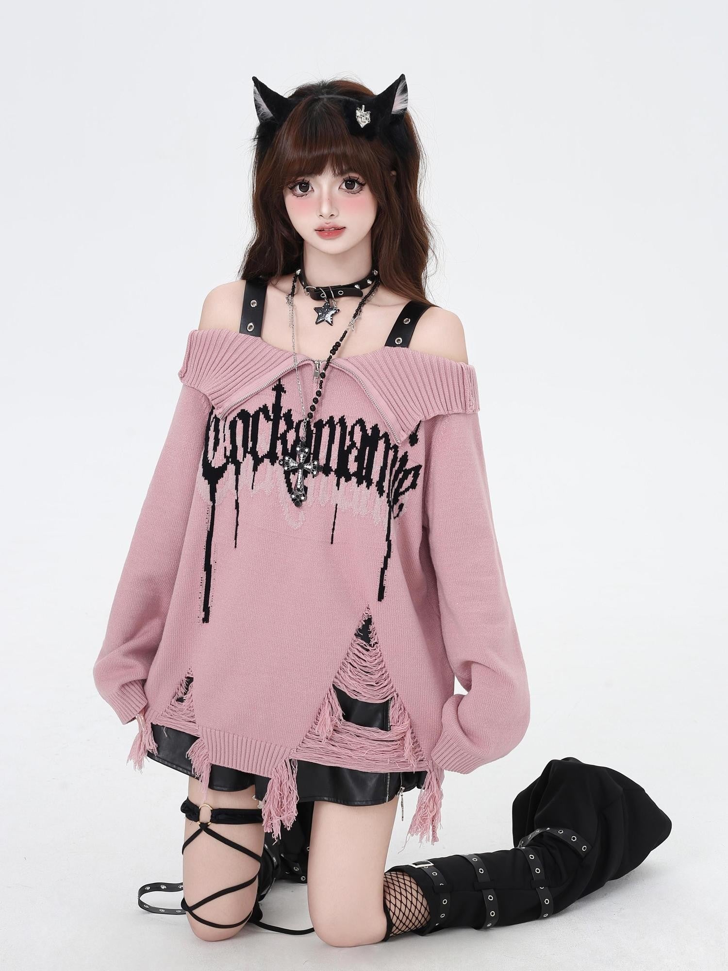 Crazy Girl Gothic Fragment Zip Lapel Women&