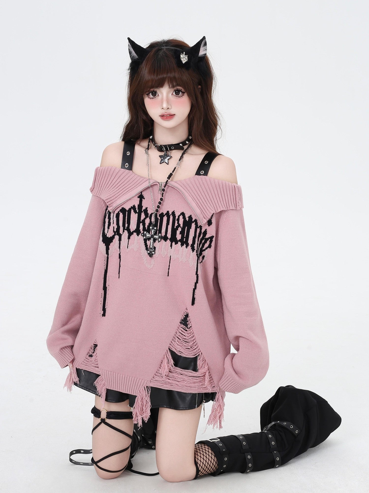 Crazy Girl Gothic Fragment Zip Lapel Women&