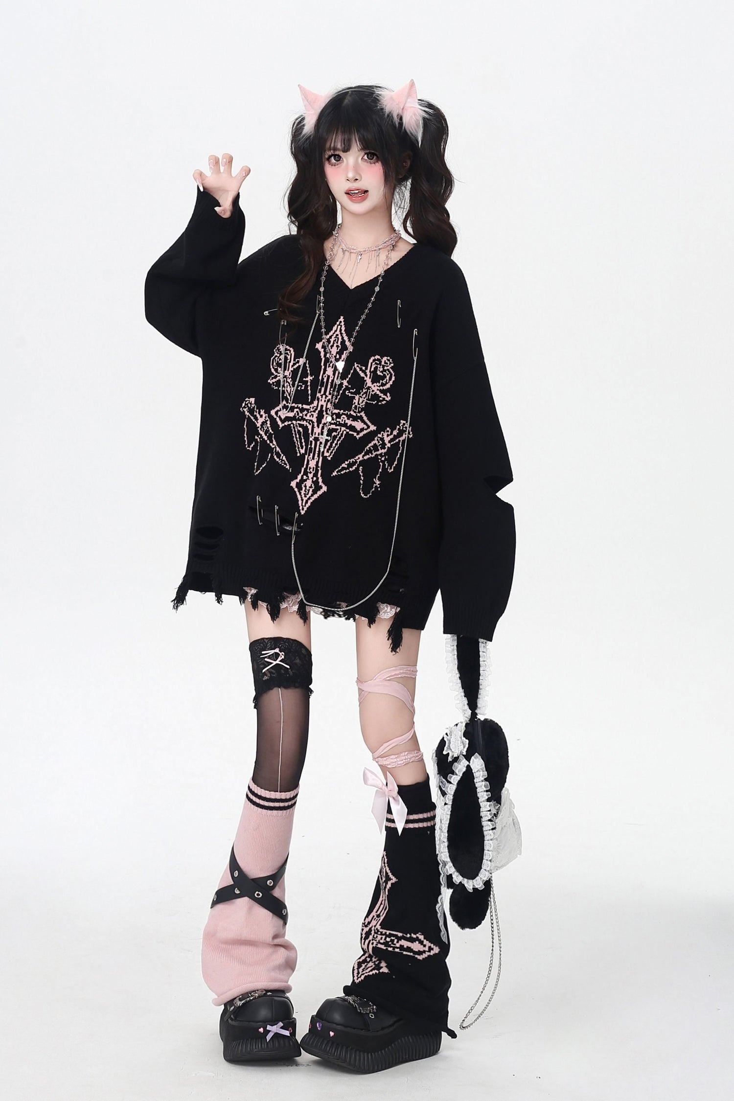 Crazy_Girl_Gothic_Niche_V-neck_A_Line_Loose_Fit_Oversized_Women&