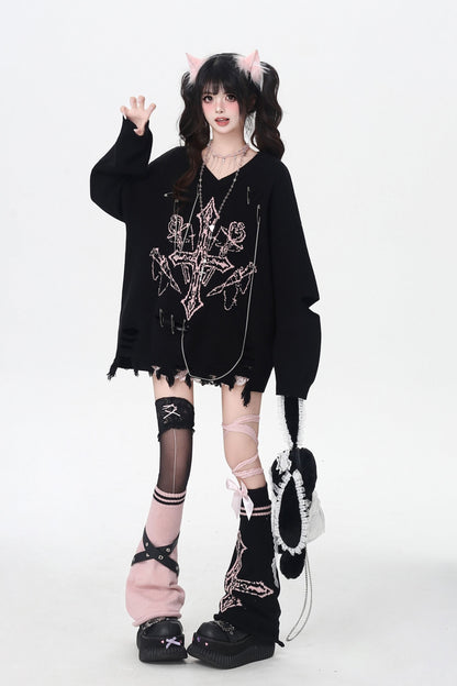 Crazy_Girl_Gothic_Niche_V-neck_A_Line_Loose_Fit_Oversized_Women&