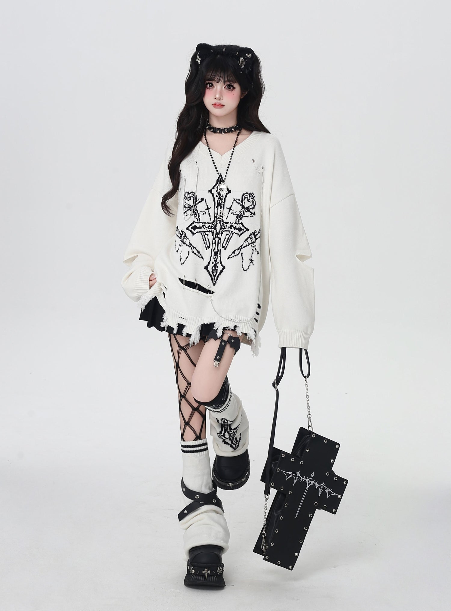 Crazy_Girl_Gothic_Niche_V-neck_A_Line_Loose_Fit_Oversized_Women&