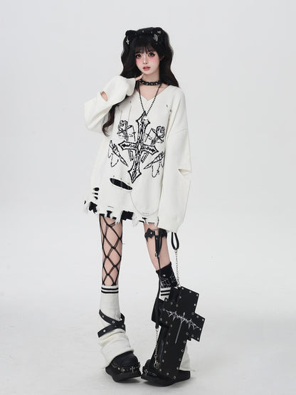 Crazy Girl Gothic Niche V-neck A Line Loose Fit Oversized Women&