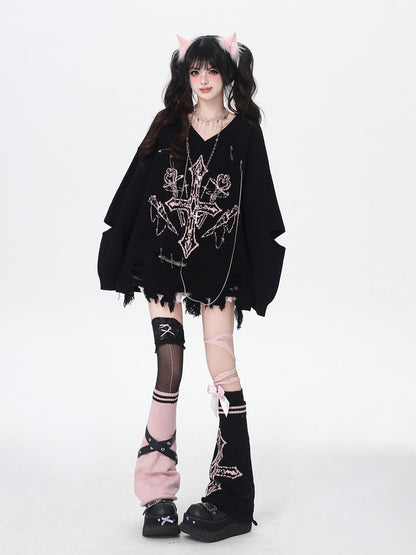 Crazy Girl Gothic Niche V-neck A Line Loose Fit Oversized Women&