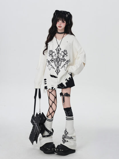 Crazy Girl Gothic Niche V-neck A Line Loose Fit Oversized Women&