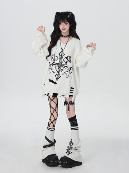 Crazy Girl Gothic Niche V-neck A Line Loose Fit Oversized Women&