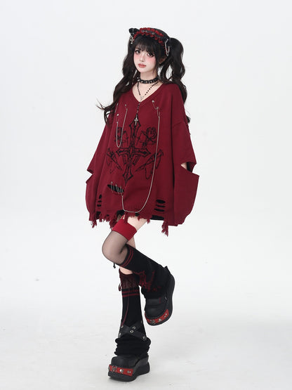 Crazy Girl Gothic Niche V-neck A Line Loose Fit Oversized Women&