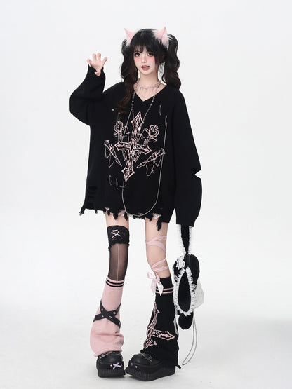 Crazy Girl Gothic Niche V-neck A Line Loose Fit Oversized Women&