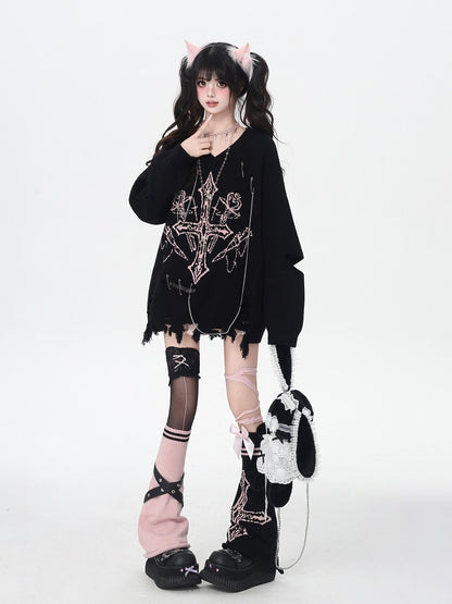 Crazy Girl Gothic Niche V-neck A Line Loose Fit Oversized Women&