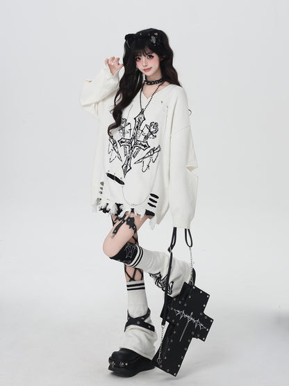 Crazy Girl Gothic Niche V-neck A Line Loose Fit Oversized Women&