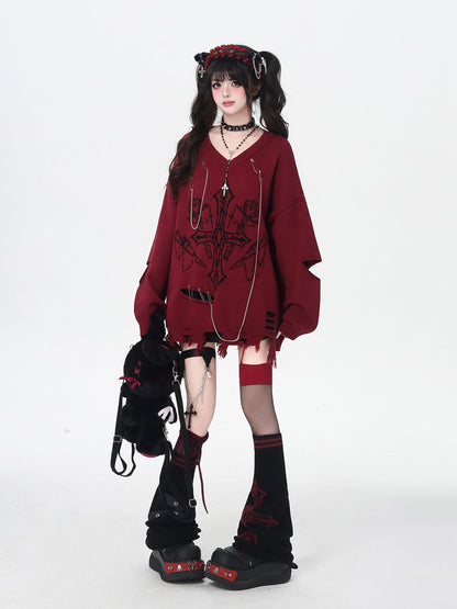 Crazy Girl Gothic Niche V-neck A Line Loose Fit Oversized Women&