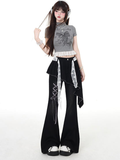 Crazy Girl Gothic Patchwork Lace Up High Waist Women&