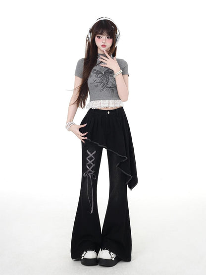 Crazy Girl Gothic Patchwork Lace Up High Waist Women&