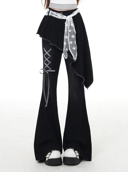 Crazy Girl Gothic Patchwork Lace Up High Waist Women&