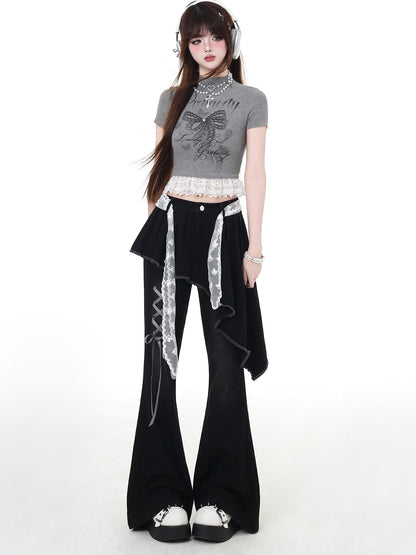 Crazy Girl Gothic Patchwork Lace Up High Waist Women&