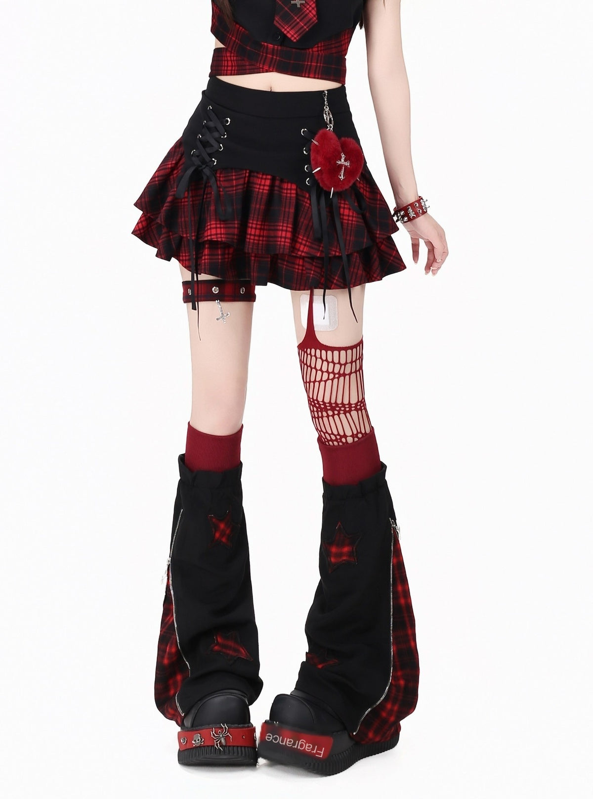 Crazy_Girl_Gothic_Plaid_Lace_Up_Backless_Exposed_Waist_Square_Shoulder_Women&