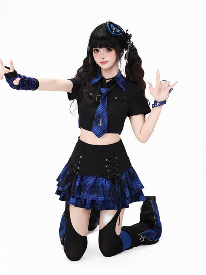 Crazy_Girl_Gothic_Plaid_Lace_Up_Backless_Exposed_Waist_Square_Shoulder_Women&