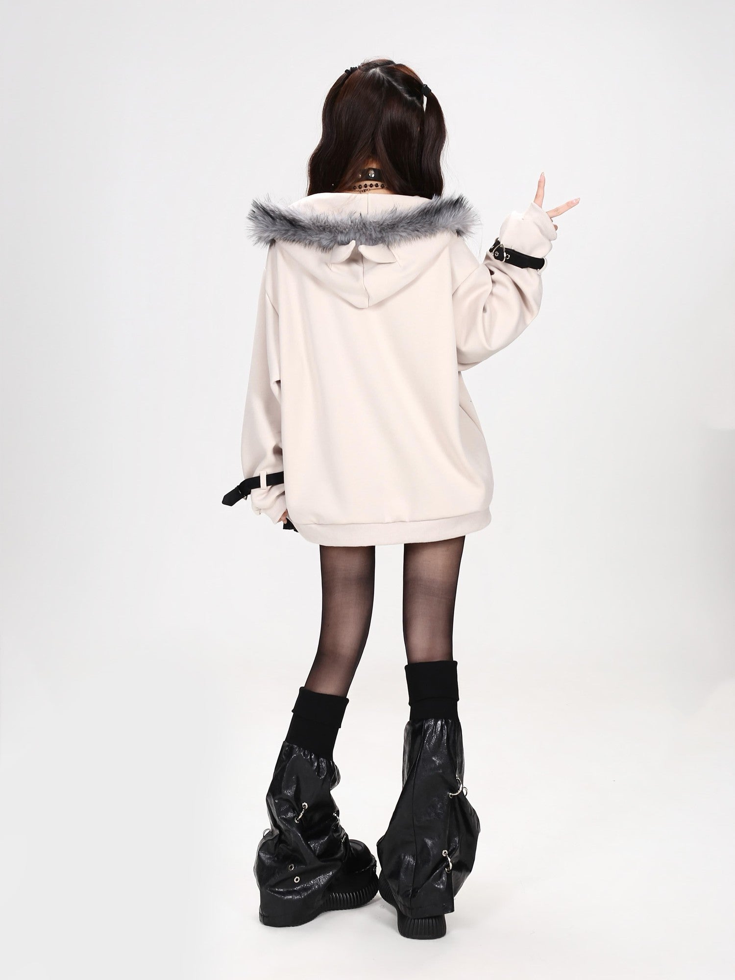 Crazy Girl Gothic Rabbit Fur Collar Punk Loose Women&