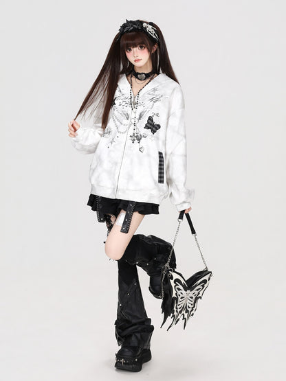 Crazy Girl Gray Pink Tie Dye Plaid Patchwork Cat Ear Women&