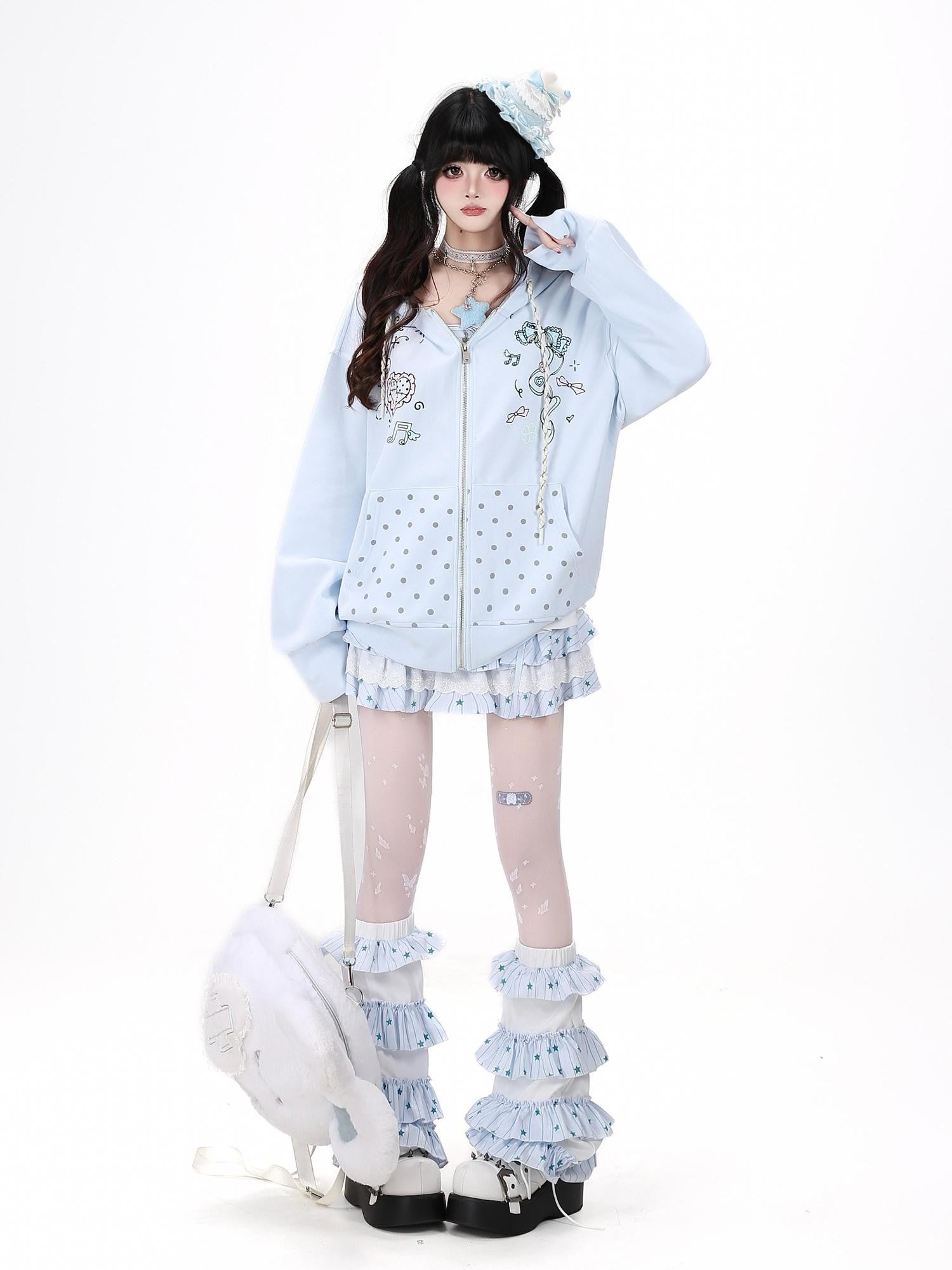 Crazy Girl Handpainted Heart Bow Polka Dot Doodle Pocket Relaxed Women&