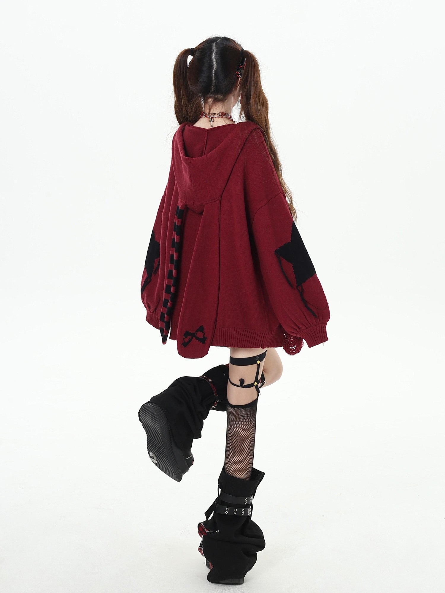 Crazy Girl Hooded Rabbit Ear Striped Star Women&